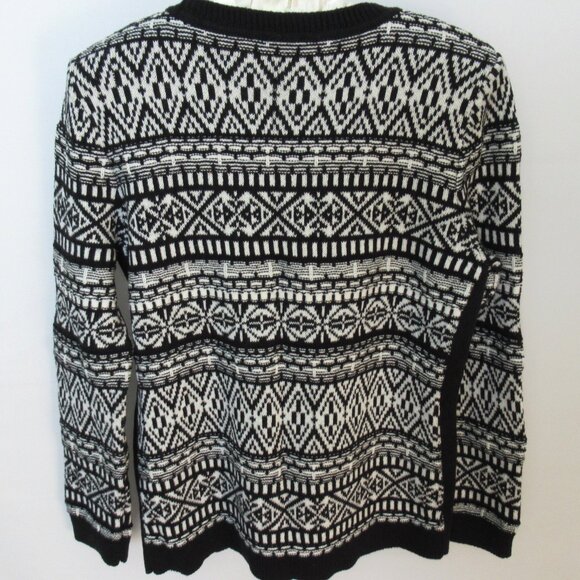 Talbots black white Fair Isle crew neck long sleeve sweater *Sz MP* - Picture 4 of 4
